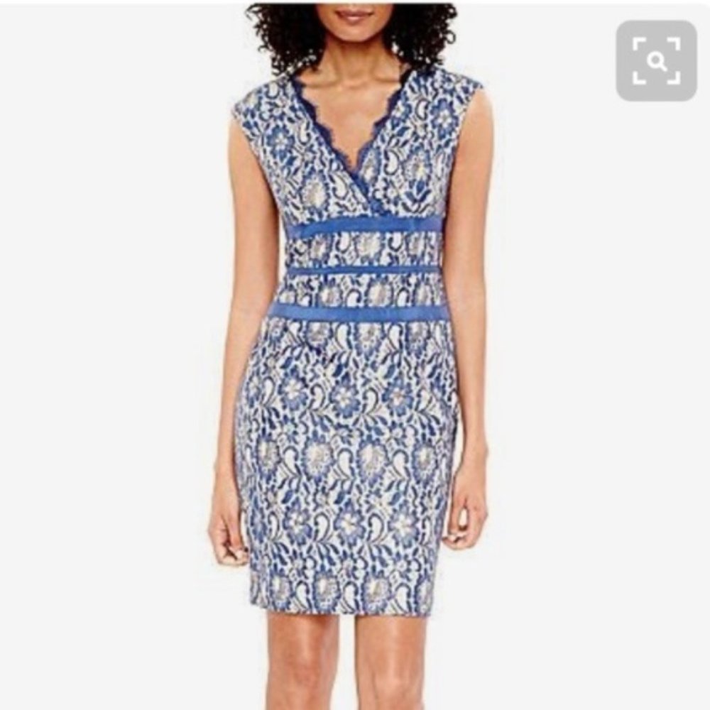 NWT {Simply Liliana} Blue & Gold Metallic Dress